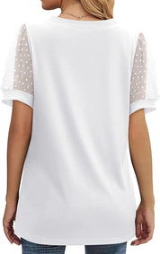 Elegante dames top met transparante stipmouwen – Elin