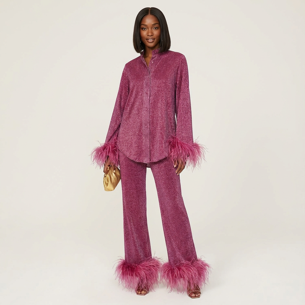 Elegant women’s two-piece set with feathers