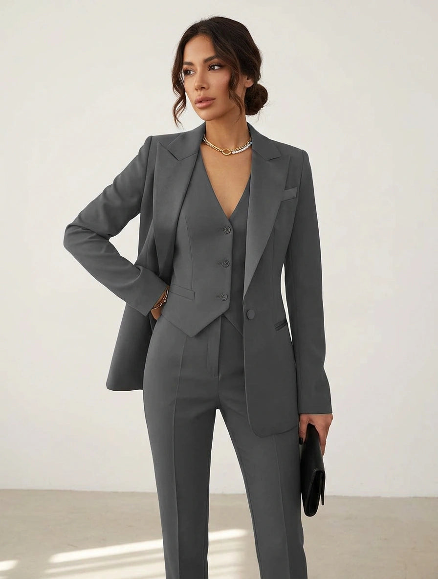 Elegante driedelige dames set met blazer, gilet en pantalon