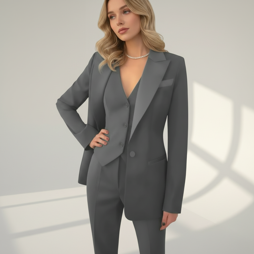 Elegante driedelige dames set met blazer, gilet en pantalon