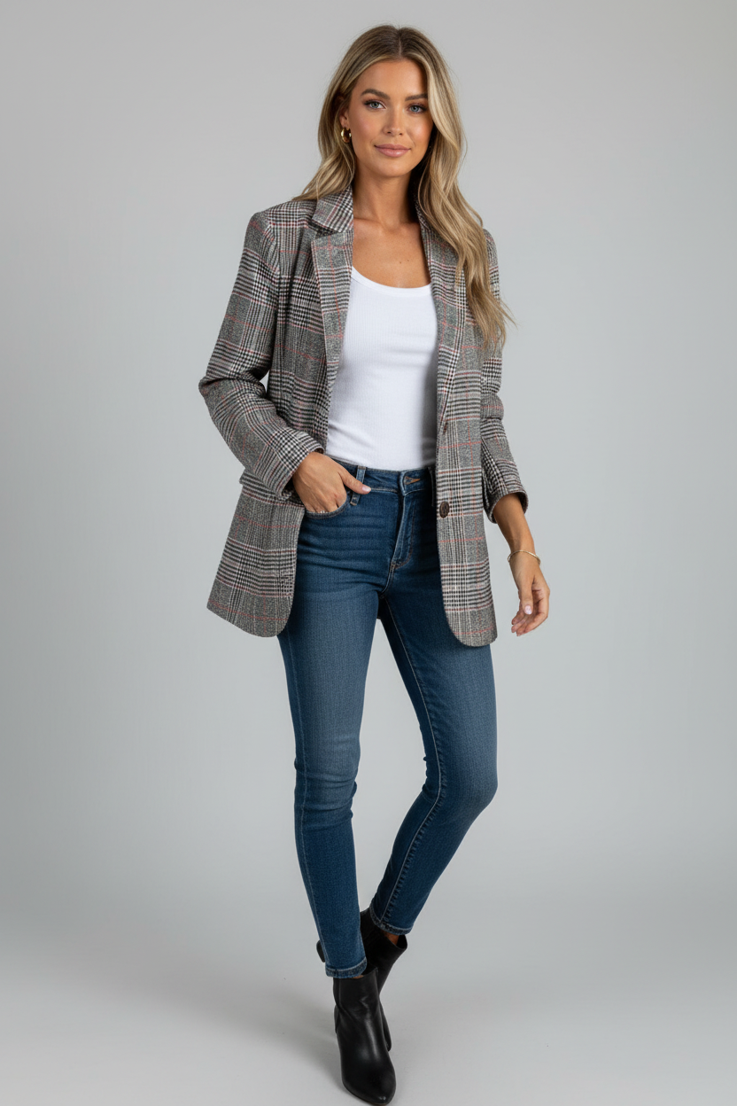 Elegante geruite damesblazer