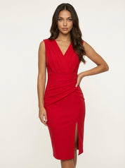 Elegante getailleerde midi jurk met split voor dames – Evelyn