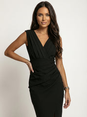 Elegante getailleerde midi jurk met split voor dames – Evelyn