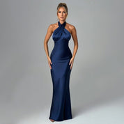 Elegante halter maxi jurk met open rug – Camille