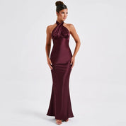 Elegante halter maxi jurk met open rug – Camille