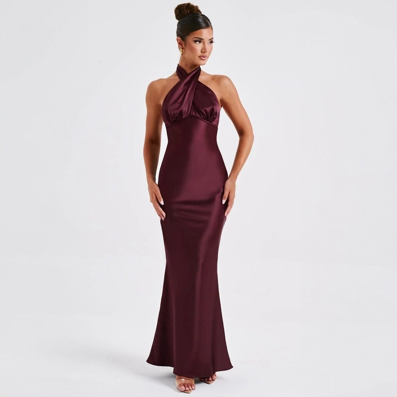 Elegante halter maxi jurk met open rug – Camille