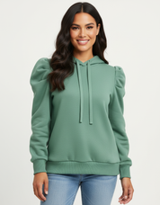 Elegante hoodie met pofschouders en zachte structuur – Aria