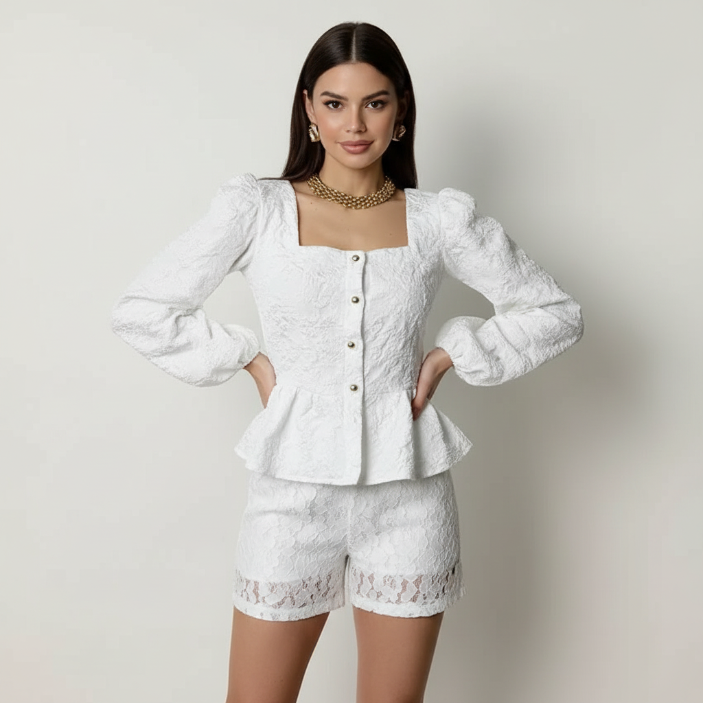 Elegante jacquard dames blouse – Charlotte