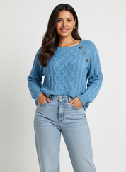 Elegante kabelgebreide damestrui met schouderknopen – Amélie