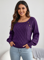 Elegante kabelgebreide damestrui met schouderknopen – Amélie