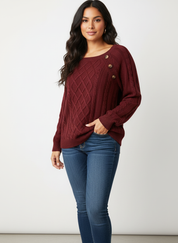 Elegante kabelgebreide damestrui met schouderknopen – Amélie