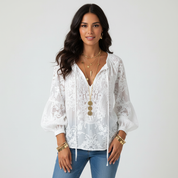 Elegante kanten dames blouse met strikdetail – Solène