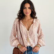 Elegante kanten dames blouse met strikdetail – Solène