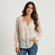 Elegante kanten dames blouse met strikdetail – Solène