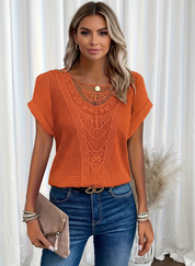 Elegante kanten top met ronde hals en korte mouw – Isabella