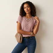 Elegante kanten top met ronde hals en korte mouw – Isabella