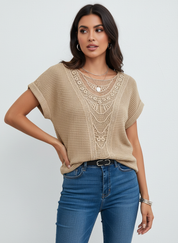 Elegante kanten top met ronde hals en korte mouw – Isabella