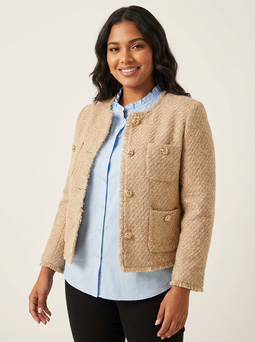 Elegante korte damesblazer met structuurstof