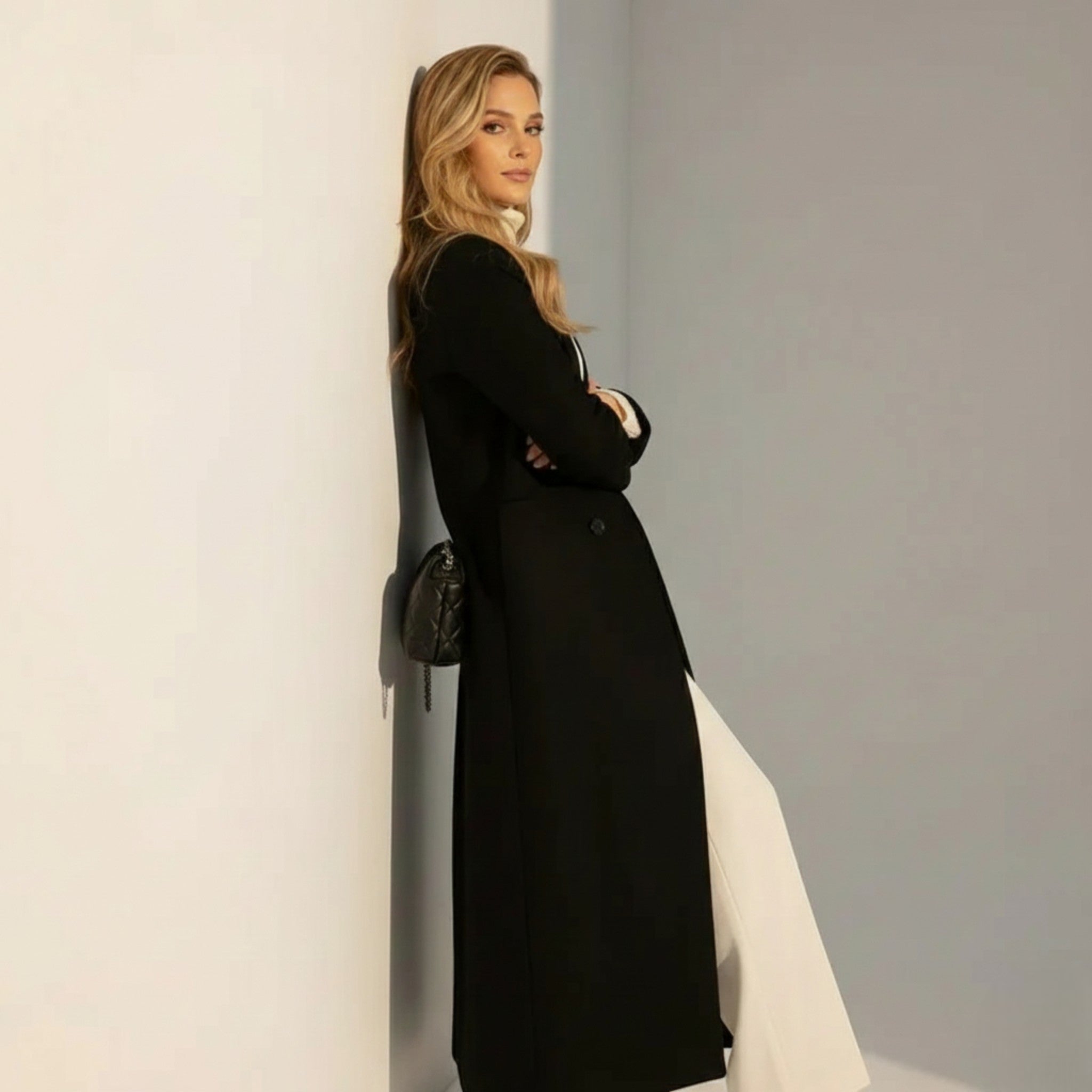 Elegante lange damesmantel met getailleerde pasvorm – Ines