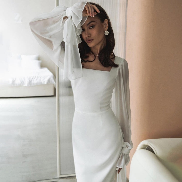 Elegante lange jurk met chiffon mouwen