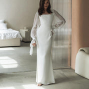 Elegante lange jurk met chiffon mouwen