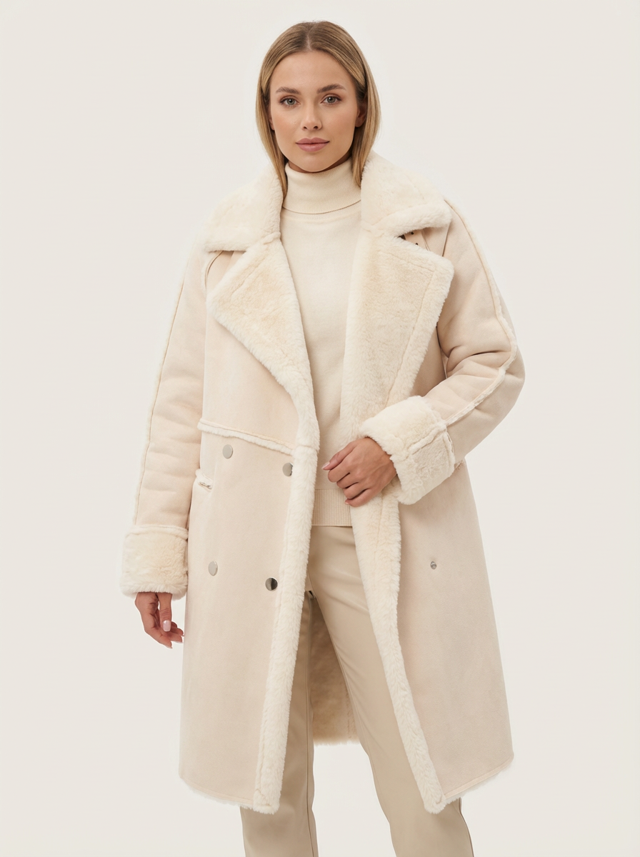 Elegante lange teddy damesmantel met zachte voering