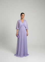 Elegante maxi jurk met plissérok en wijde mouwen