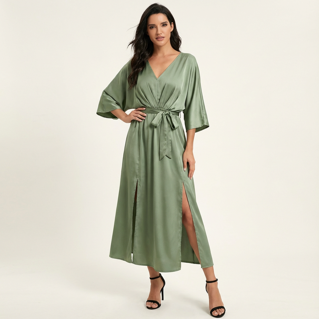 Elegante maxi dames jurk met strikceintuur – Elodie