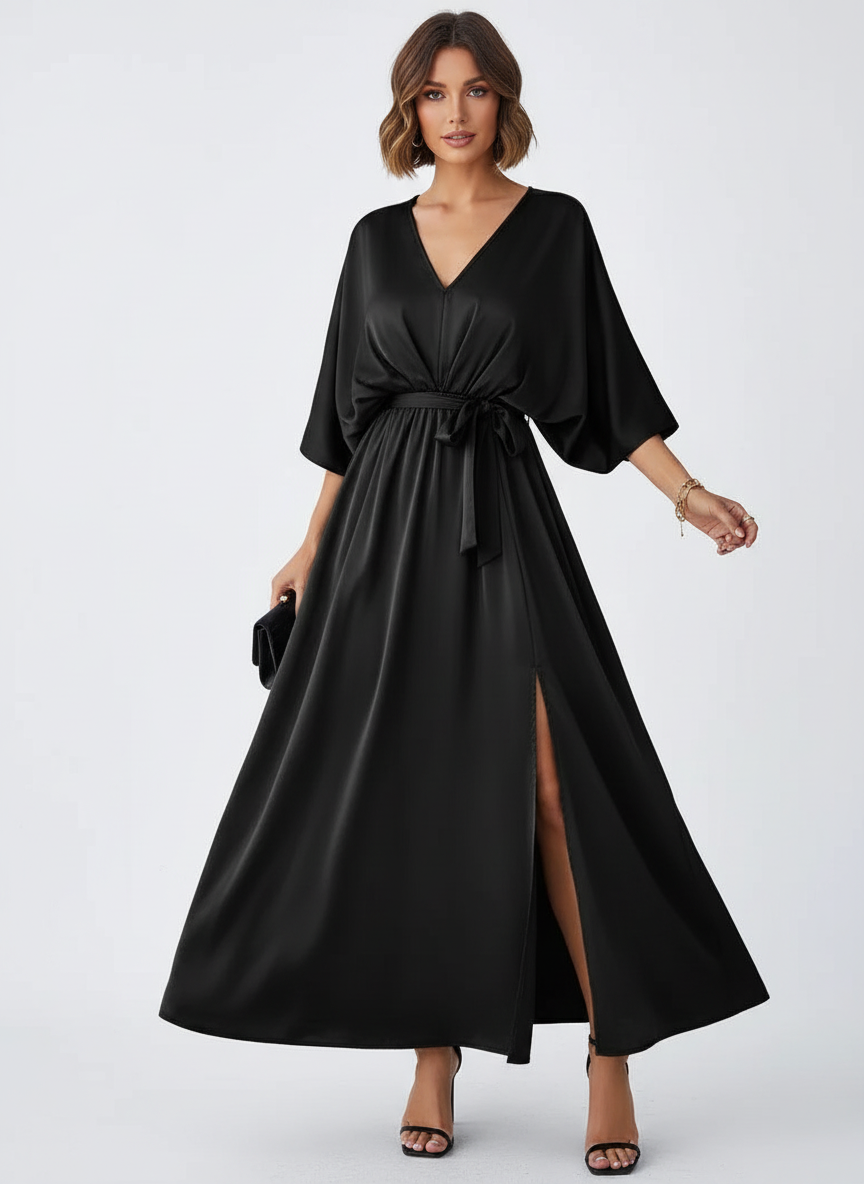 Elegante maxi dames jurk met strikceintuur – Elodie