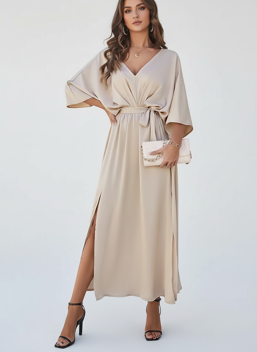 Elegante maxi dames jurk met strikceintuur – Elodie