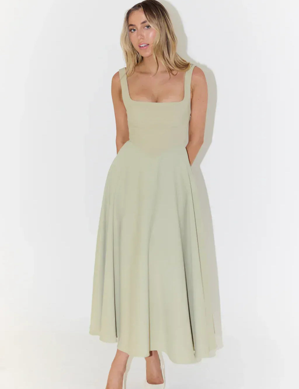 Elegant midi dress for women with a square neckline