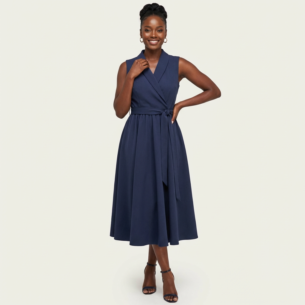 Elegante mouwloze midi jurk met strikceintuur – Seraphina