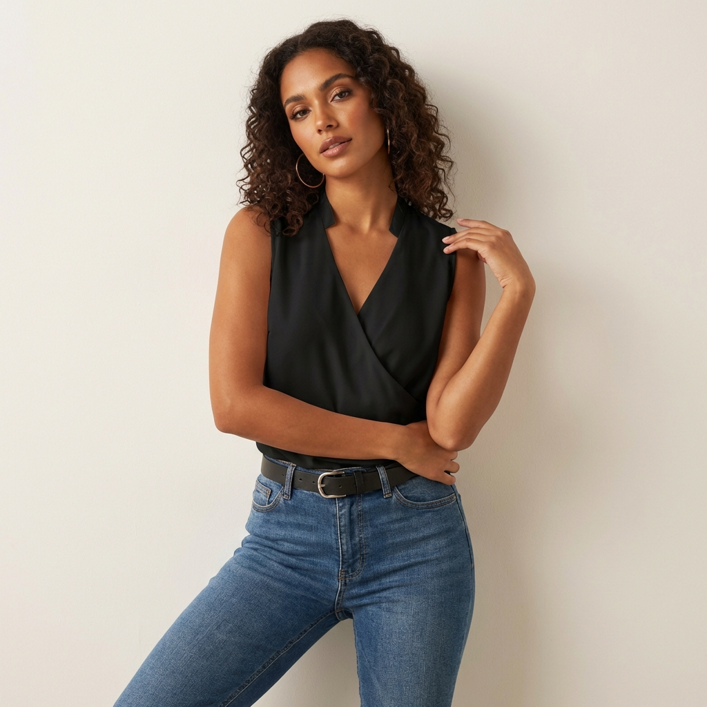 Elegante mouwloze overslag blouse – Camille