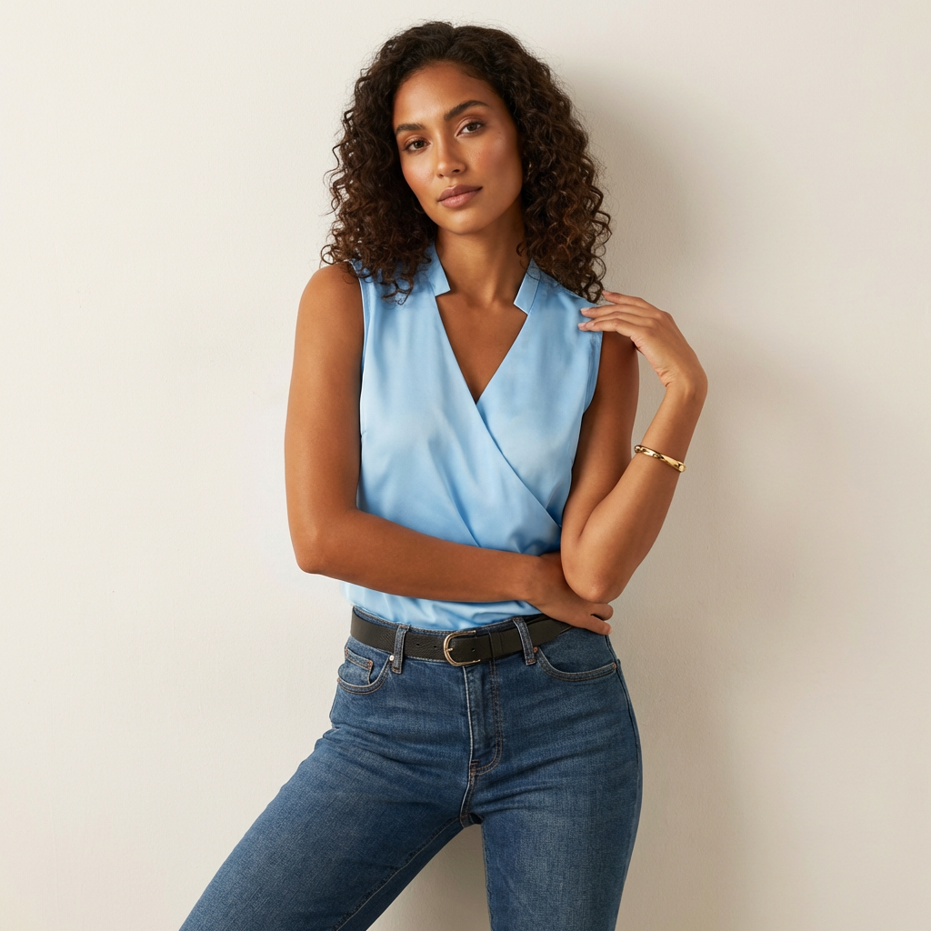 Elegante mouwloze overslag blouse – Camille