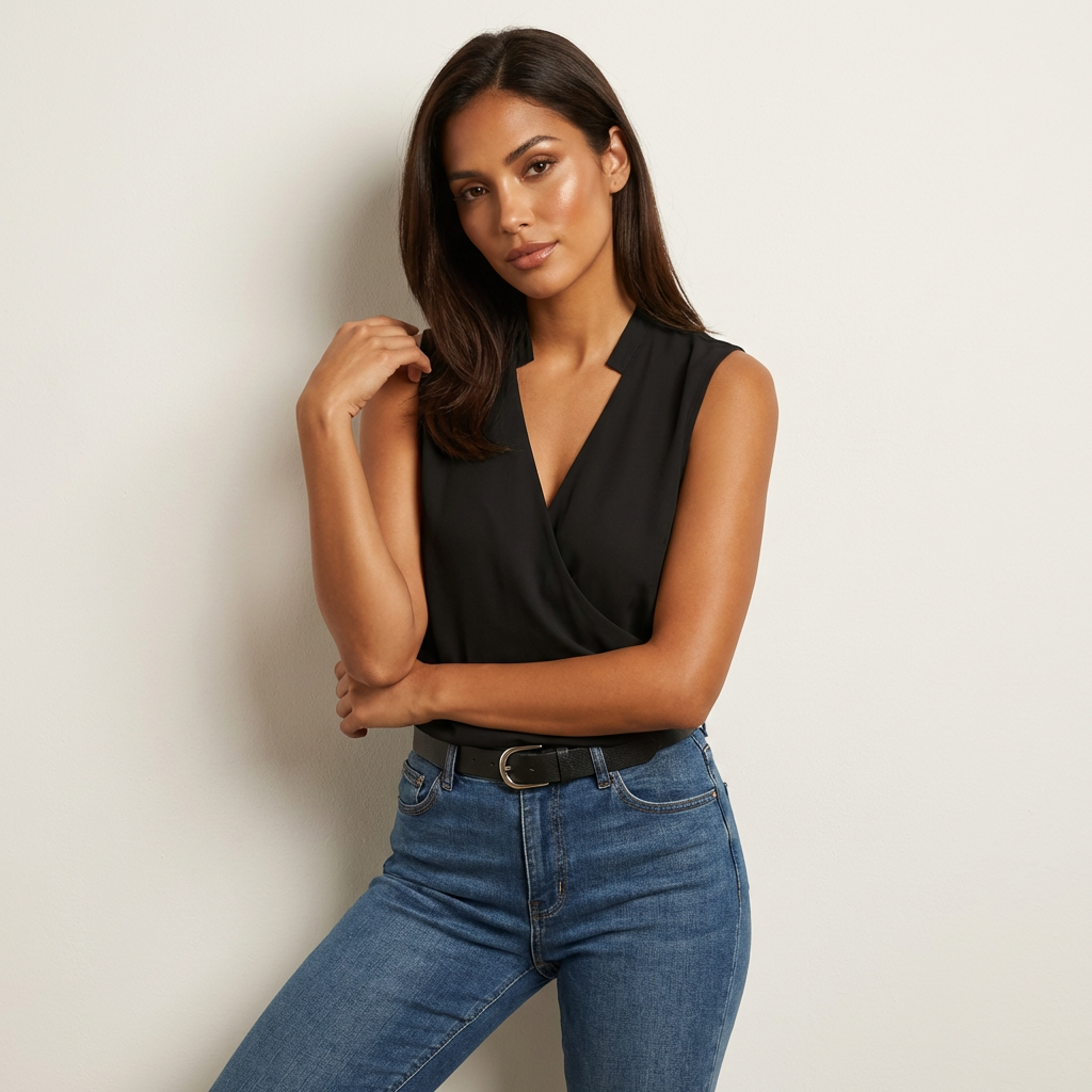 Elegante mouwloze overslag top met V-hals – Valentina