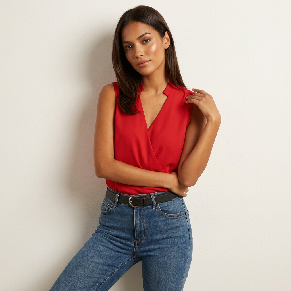 Elegant sleeveless wrap top with V-neck – Valentina