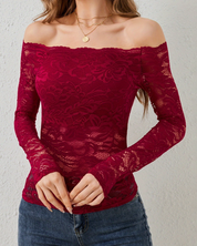 Elegante off-shoulder kanten blouse – Elara