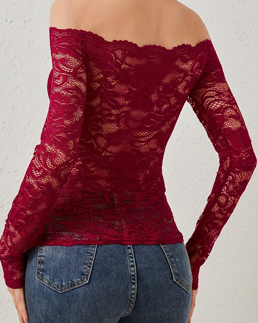 Elegante off-shoulder kanten blouse – Elara