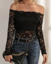 Elegante off-shoulder kanten blouse – Elara