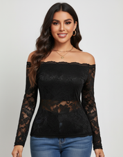 Elegante off-shoulder kanten blouse – Elara