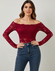 Elegante off-shoulder kanten blouse – Elara