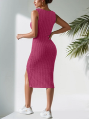 Elegante ribgebreide midi jurk met split