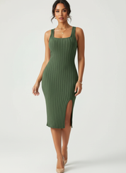 Elegante ribgebreide midi jurk met split