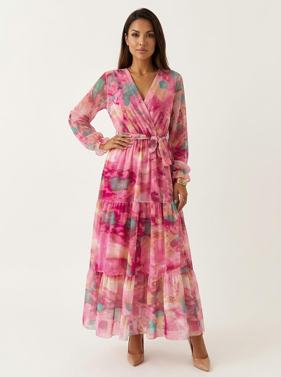 Elegante roze maxi jurk - Solène