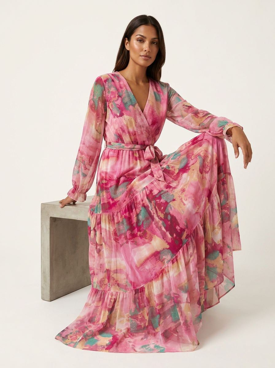 Elegante roze maxi jurk - Solène