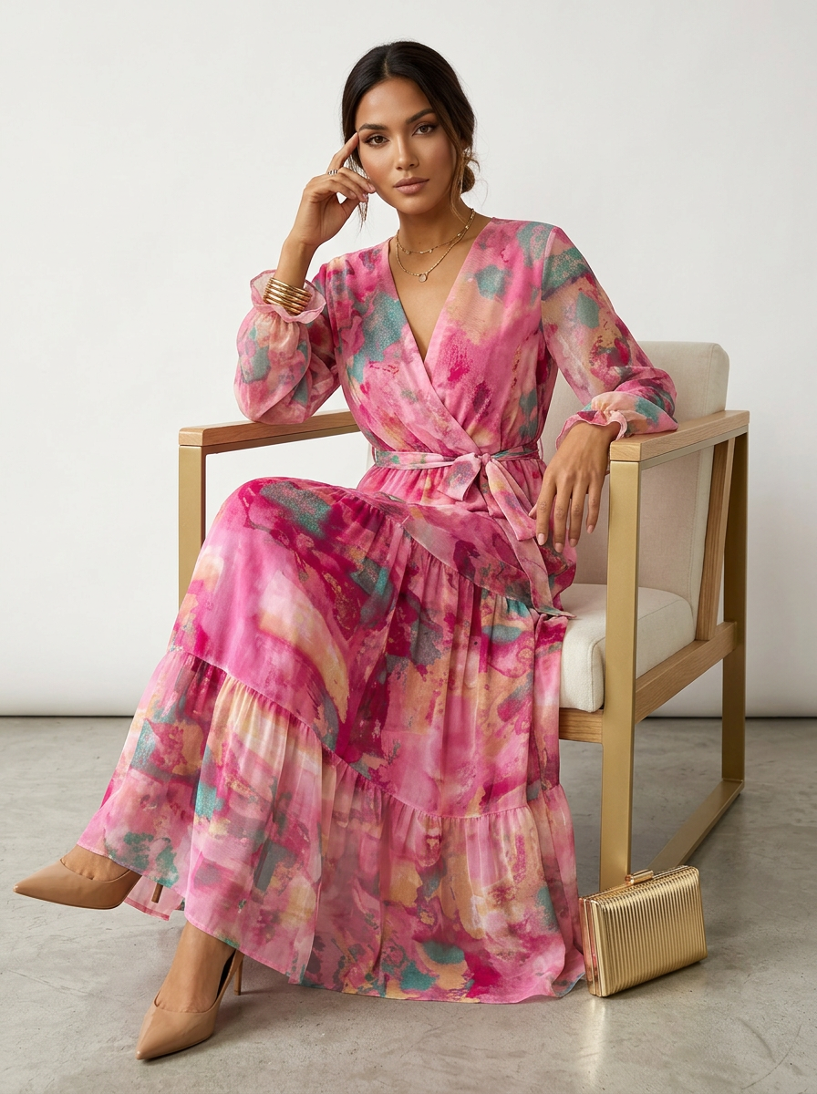 Elegante roze maxi jurk - Solène