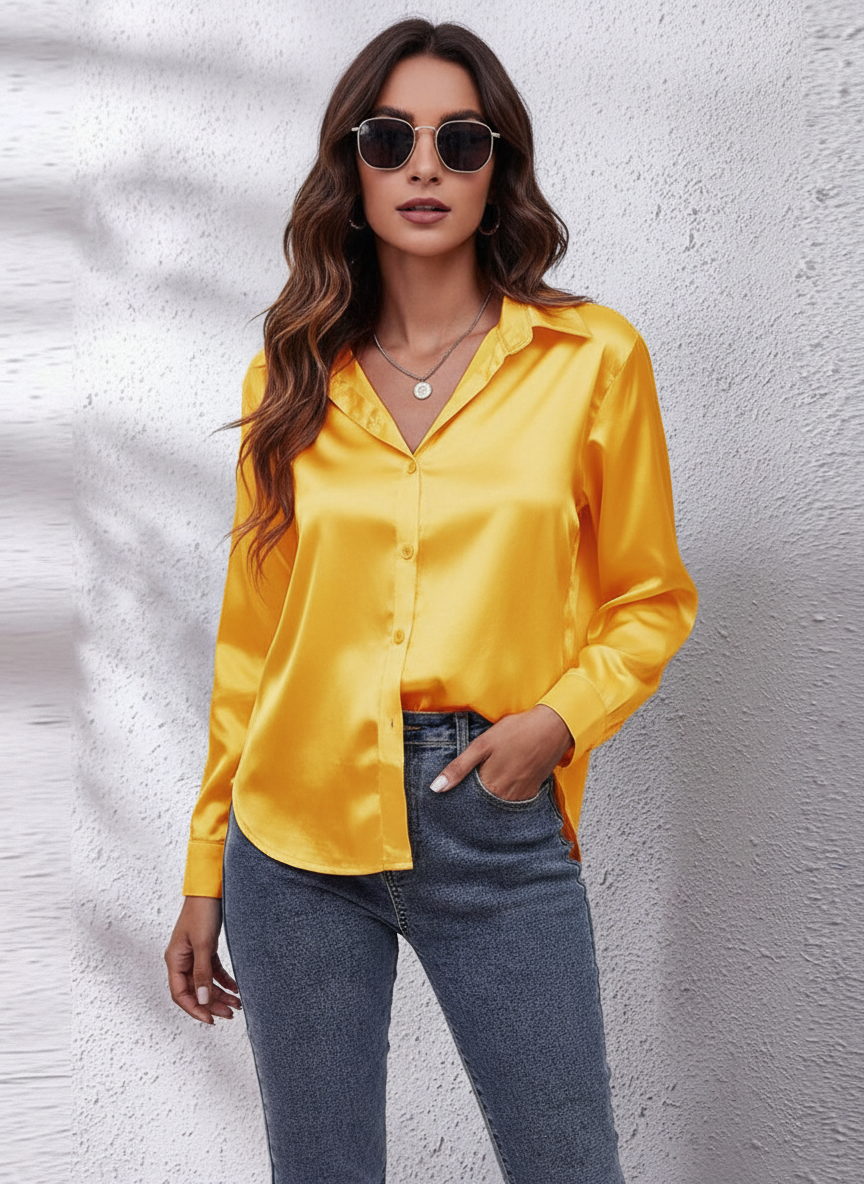 Elegante satijnen damesblouse met lange mouwen