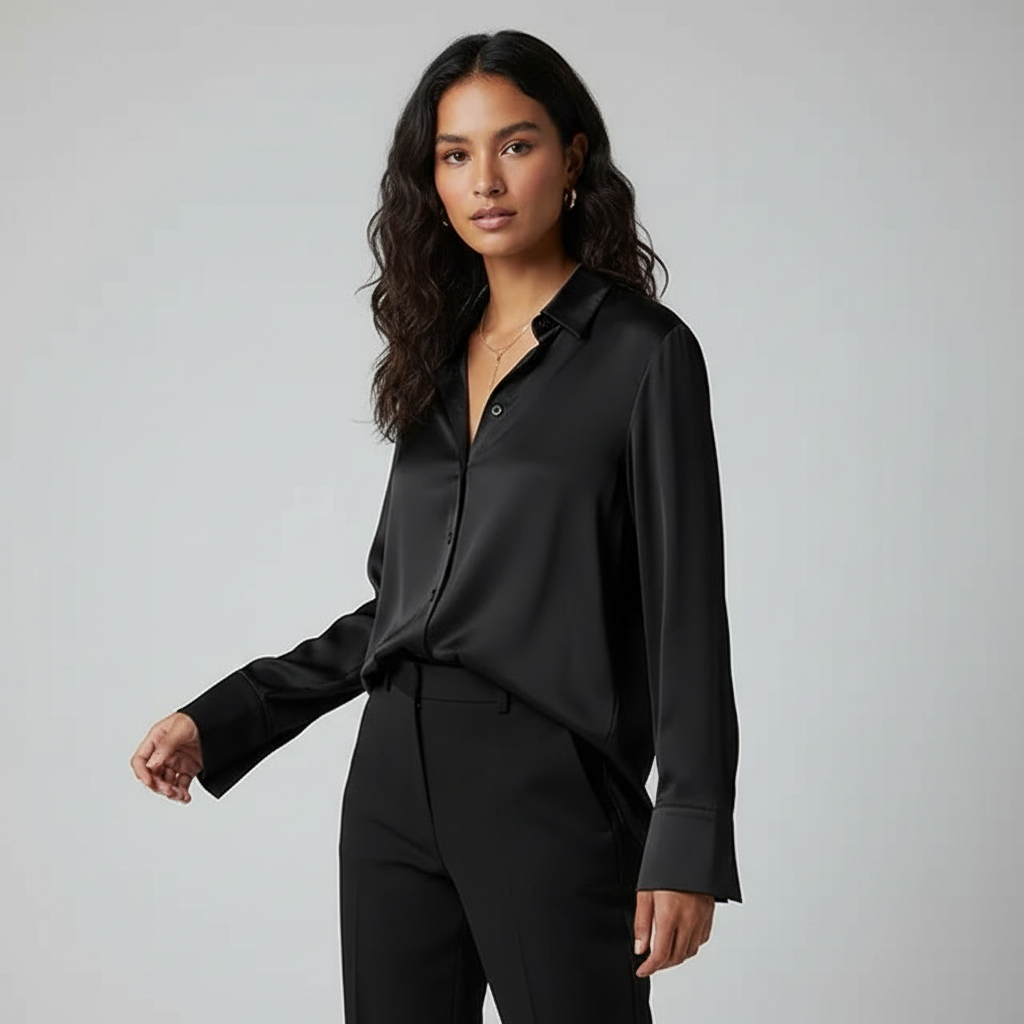 Elegant, fluid women's blouse with a subtle sheen