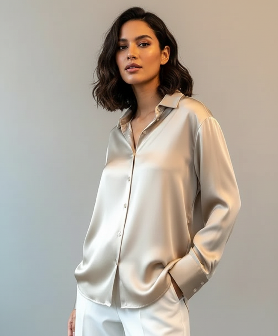 Elegant, fluid women's blouse with a subtle sheen