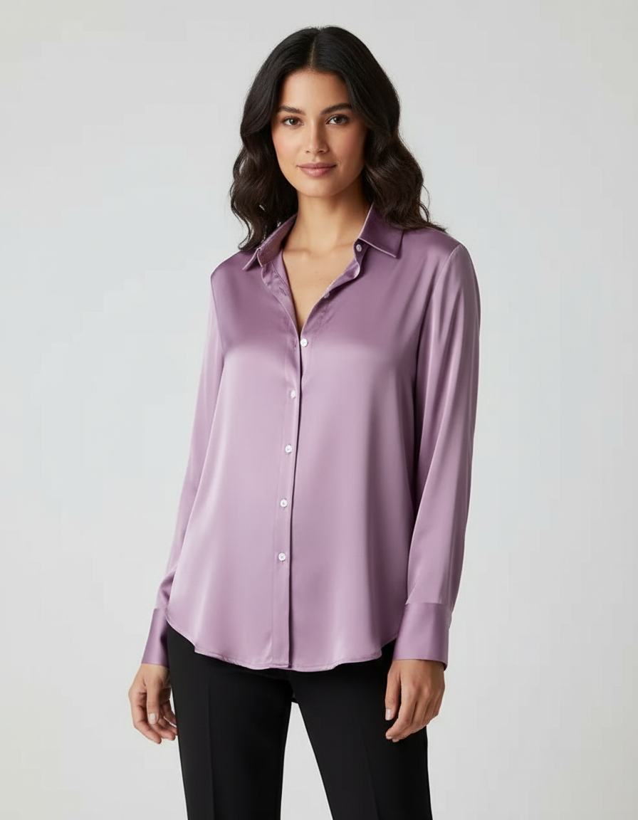 Elegant, fluid women's blouse with a subtle sheen